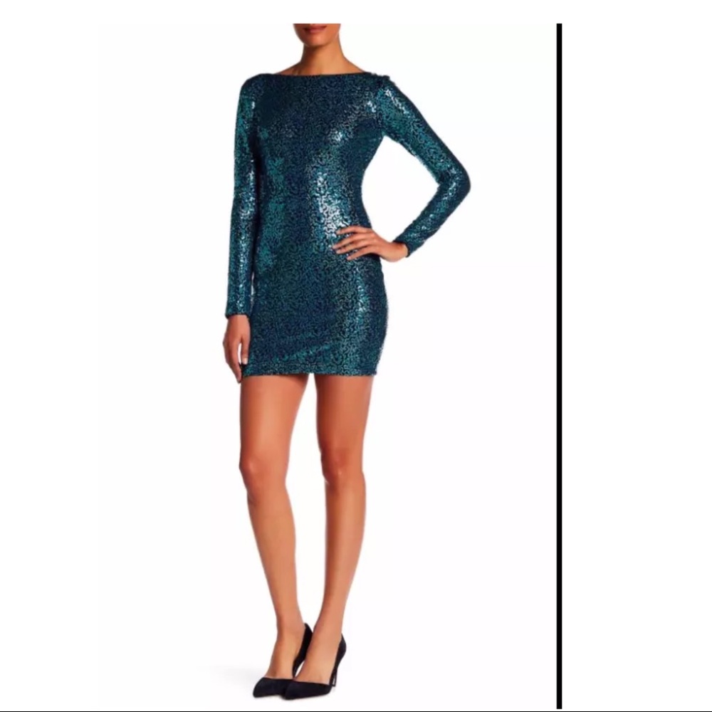 Dress The Population Black Turquoise Sequin Dress - Picture 2 of 6
